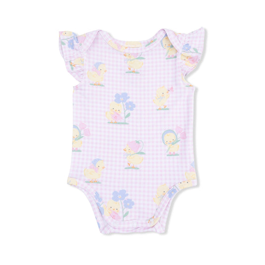 Vintage Spring Ducklings Pink - Ruffle Sleeve Bodysuit