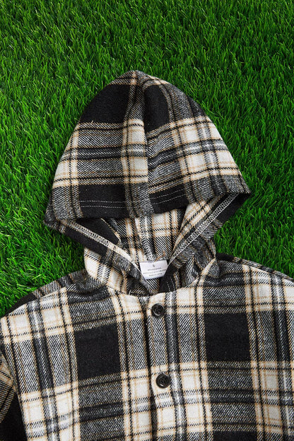 BLACK, WHITE & YELLOW/ PLAID HOODIE SHIRT