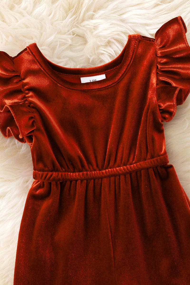 Rust Velvety Baby Romper