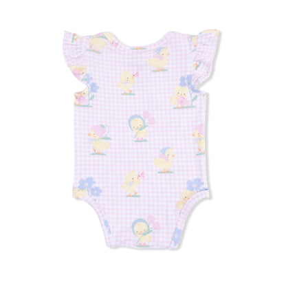 Vintage Spring Ducklings Pink - Ruffle Sleeve Bodysuit