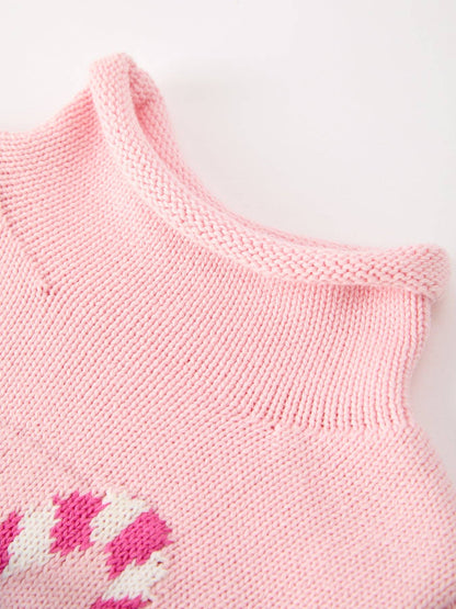 Christmas Candy Cane Bow Knit Baby Girls Romper
