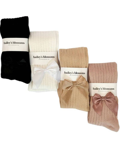 Ribbed Satin Bow Tights