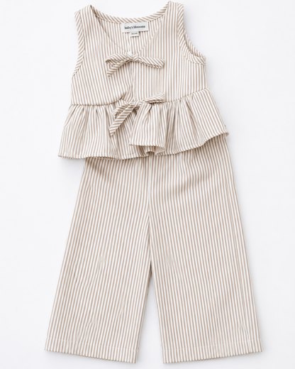 Tie Front Two-Piece Set - Oat Milk Pinstripe