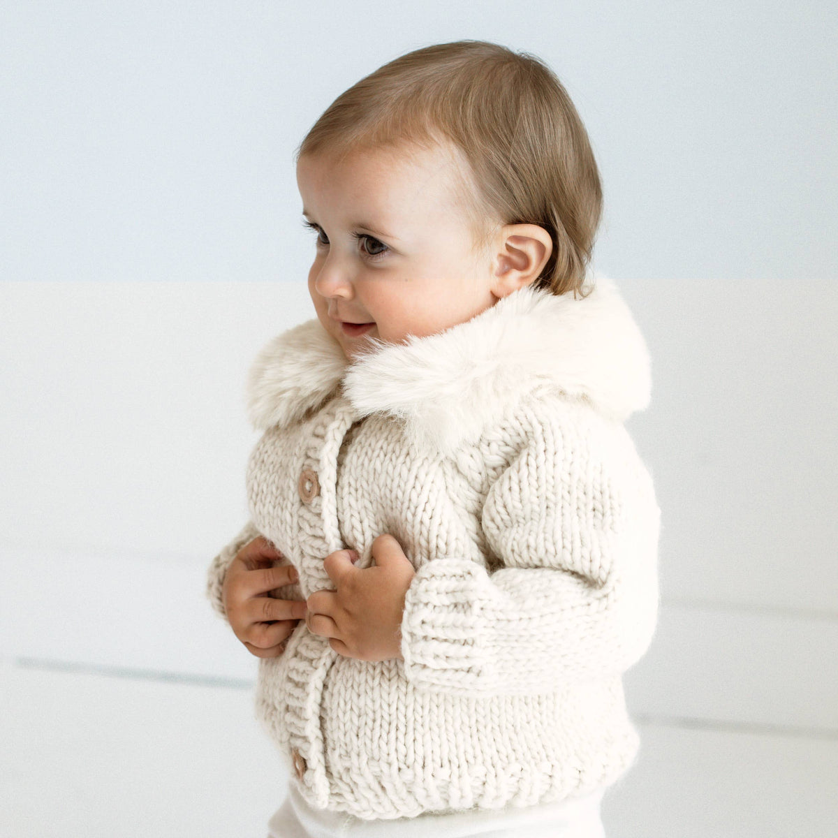 Fur Collar Natural Cardigan Sweater