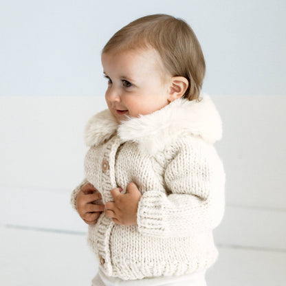Fur Collar Natural Cardigan Sweater