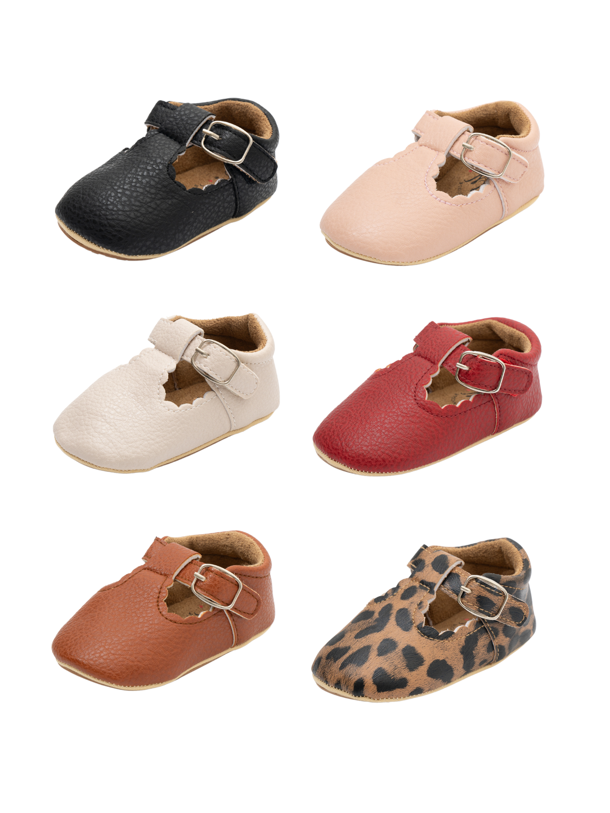 T-Strap Scalloped Buckle Shoes