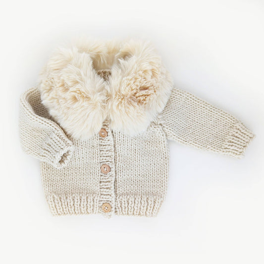 Fur Collar Natural Cardigan Sweater