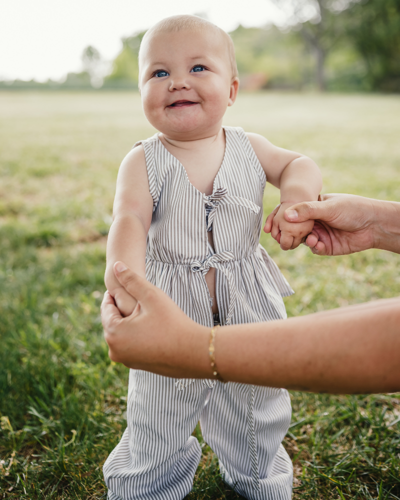 Tie Front Two-Piece Set - Oat Milk Pinstripe