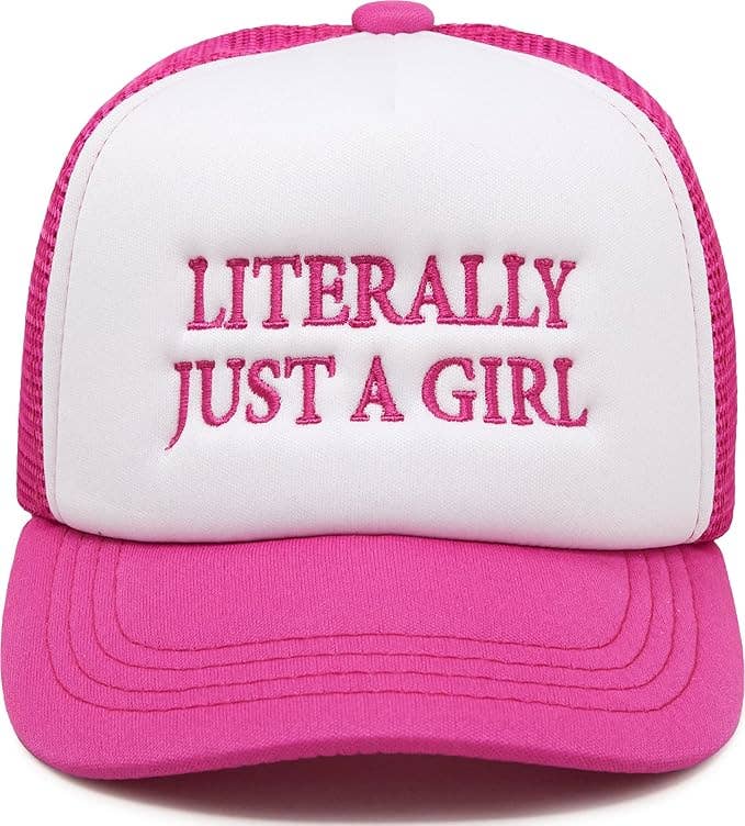 Flat Brim Trucker Hat - Literally Just A Girl Pink