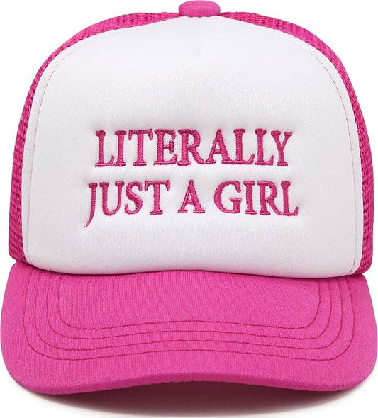 Flat Brim Trucker Hat - Literally Just A Girl Pink