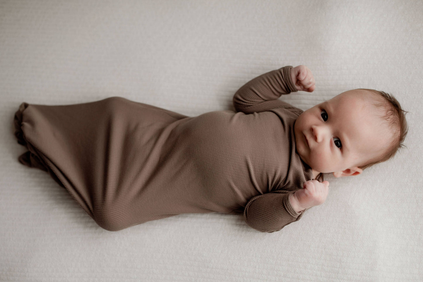 Cocoa Brown Ribbed Knotted Baby Gown