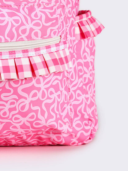 Gingham Ruffle Bow Printed Girls Backpack