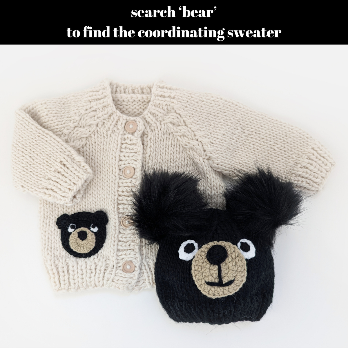 Black Bear Knit Beanie Hat