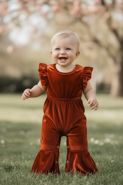 Rust Velvety Baby Romper