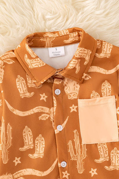 Boys Button Up | Longhorn Print