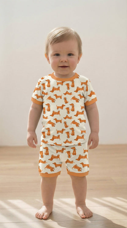 Orange Puppy Bamboo Short Sleeve PJs
