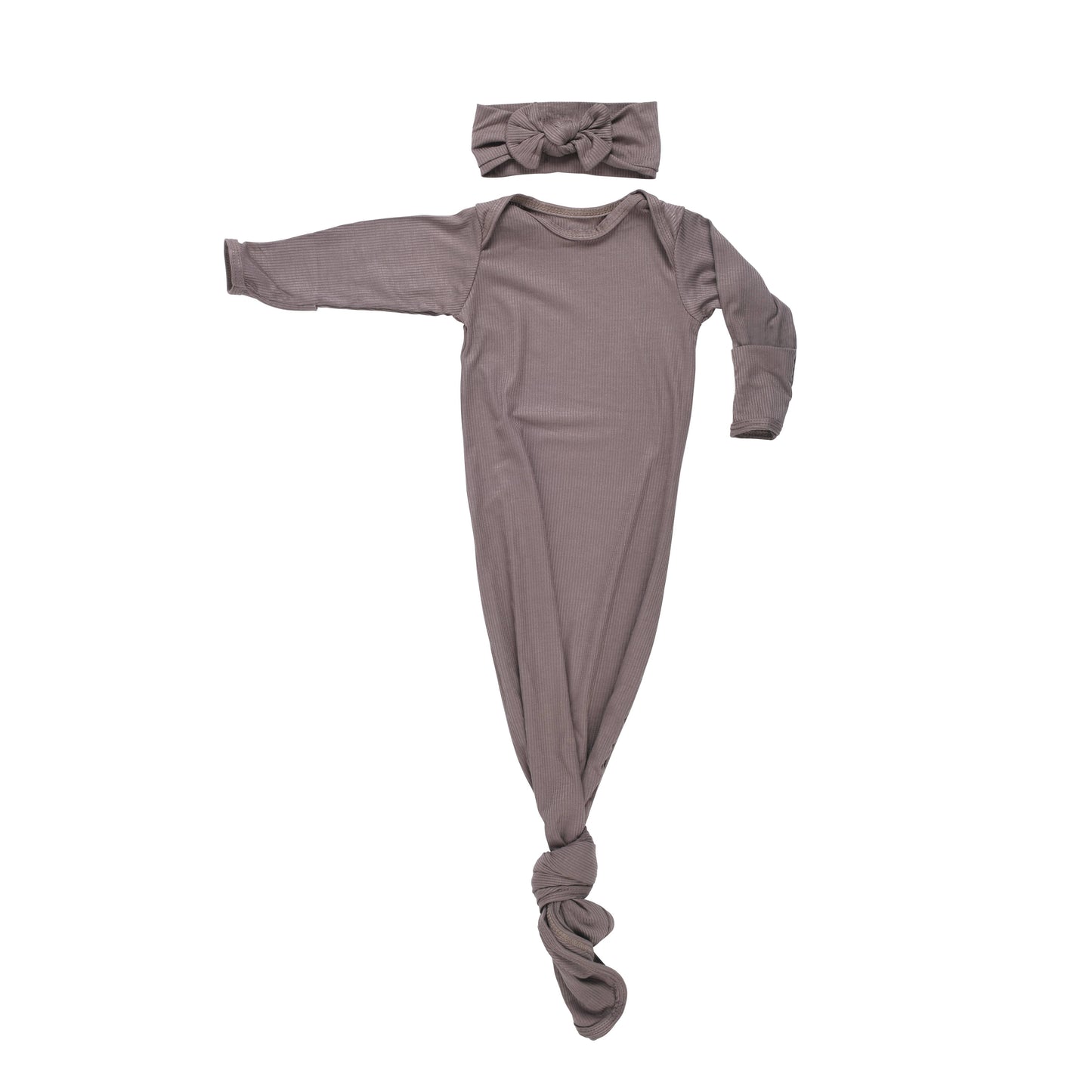 Cocoa Brown Ribbed Knotted Baby Gown