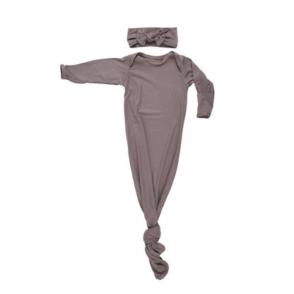 Cocoa Brown Ribbed Knotted Baby Gown