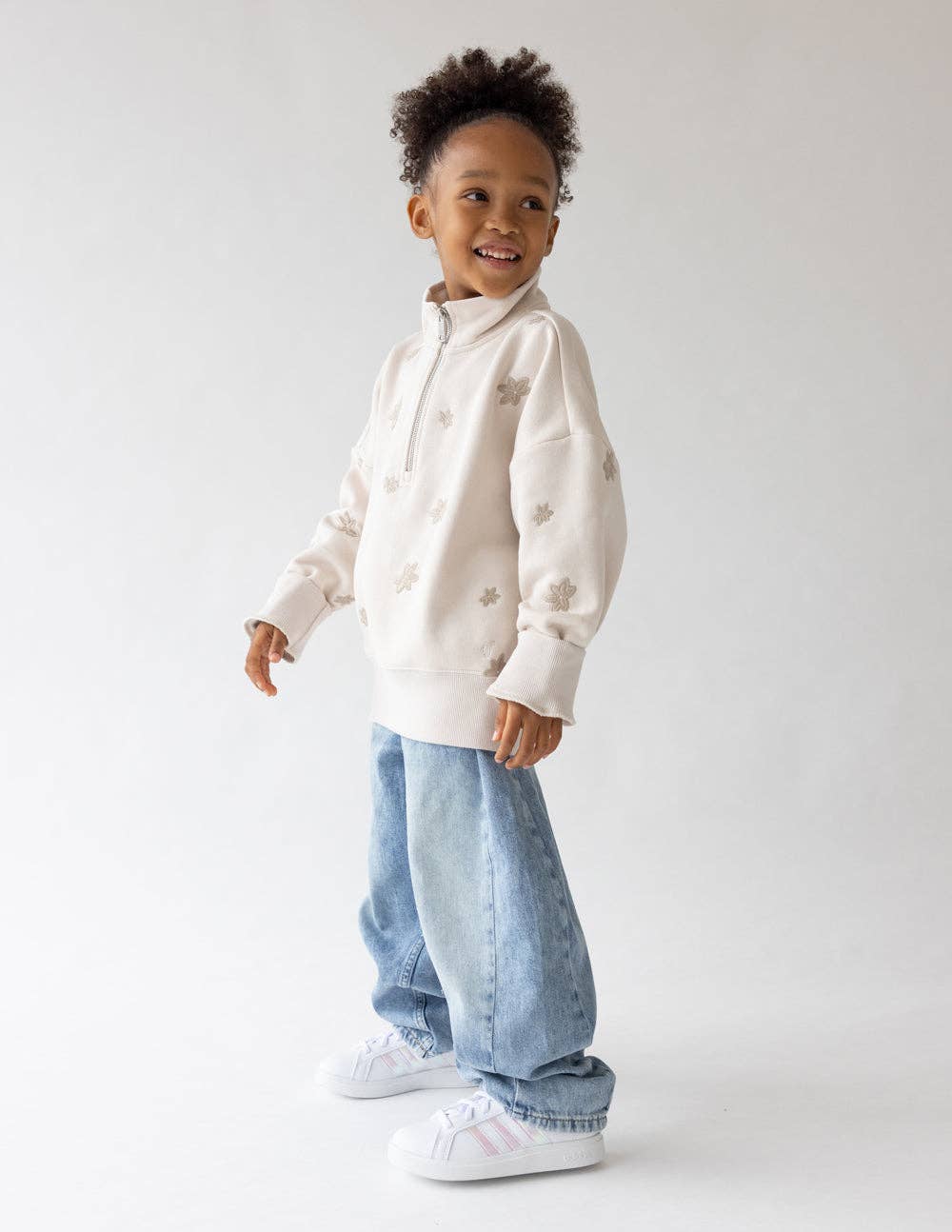 Embroidered Floral, Kids Half-Zip