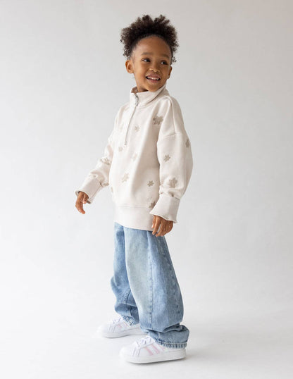 Embroidered Floral, Kids Half-Zip
