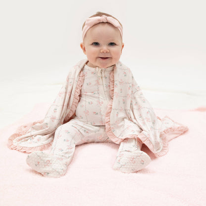 Dainty Buds and Bows - 2 Way Ruffle Back Zipper Footie