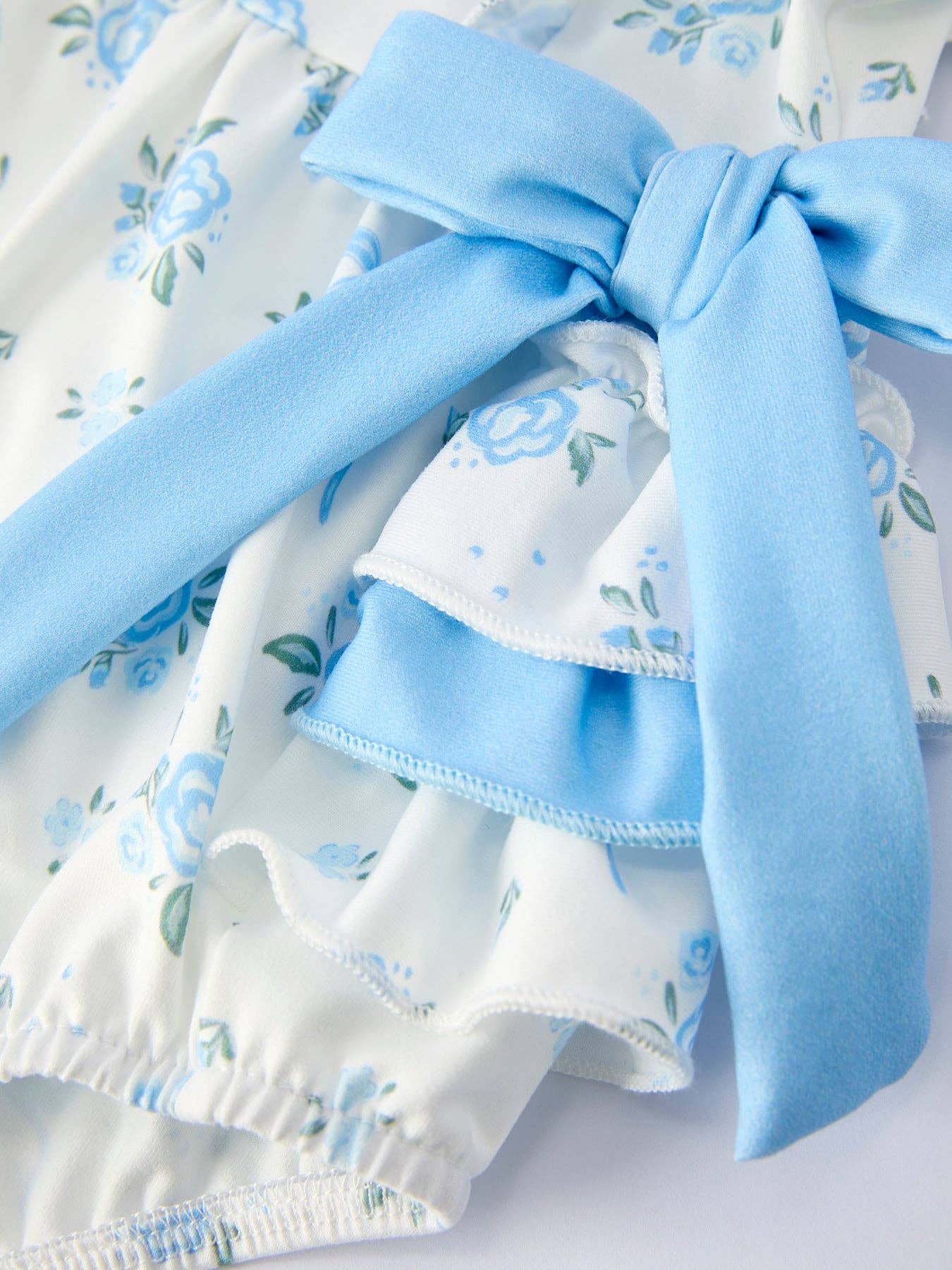 Spring Floral Romper Blue Ruffle