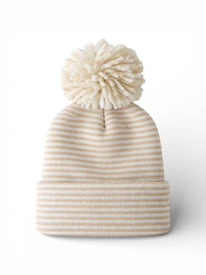 Baby's First Hat, Sand/White Stripe Pom