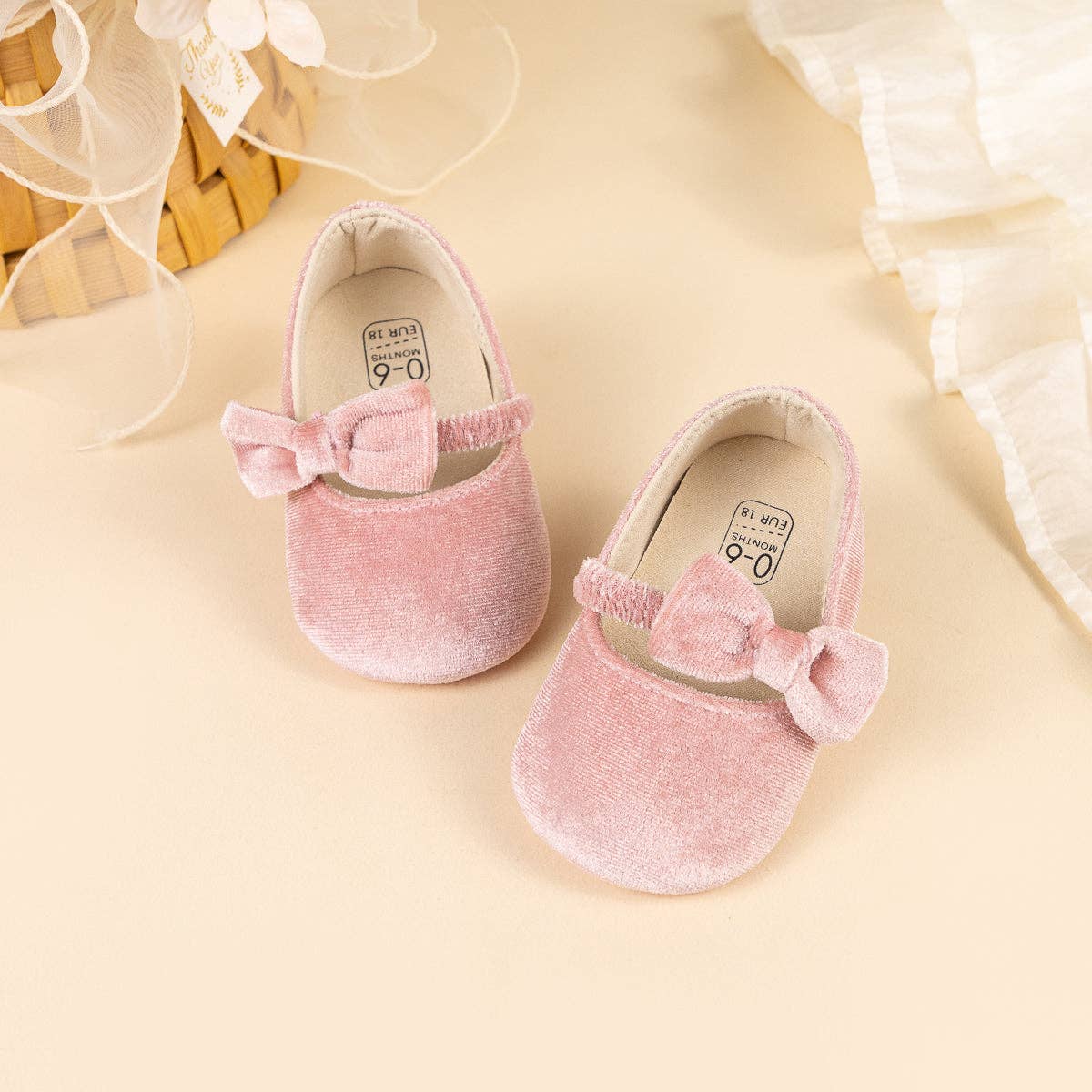Pink bow Velvet baby shoes