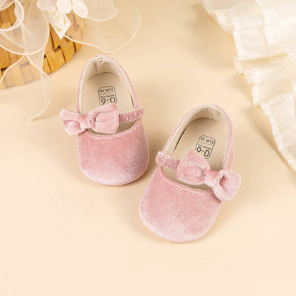 Pink bow Velvet baby shoes