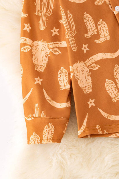 Boys Button Up | Longhorn Print