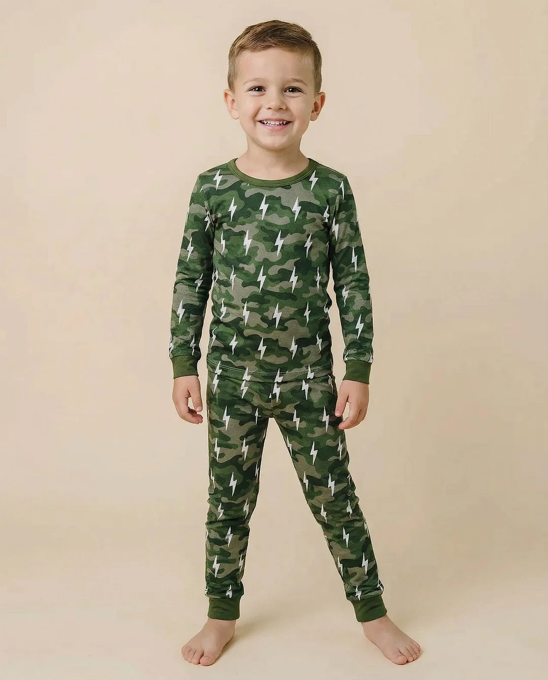 Long Sleeve Bamboo Set | Green Camo Bolts
