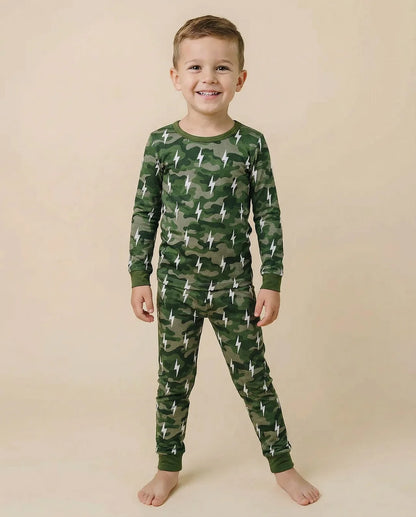 Long Sleeve Bamboo Set | Green Camo Bolts